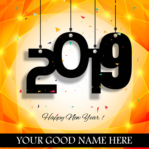 Write Name On Happy New Year 2019 Golden Wishes Card