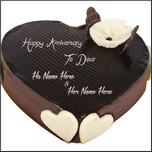 Chocolate Heart Shape Anniversary Cake With Couple Name
