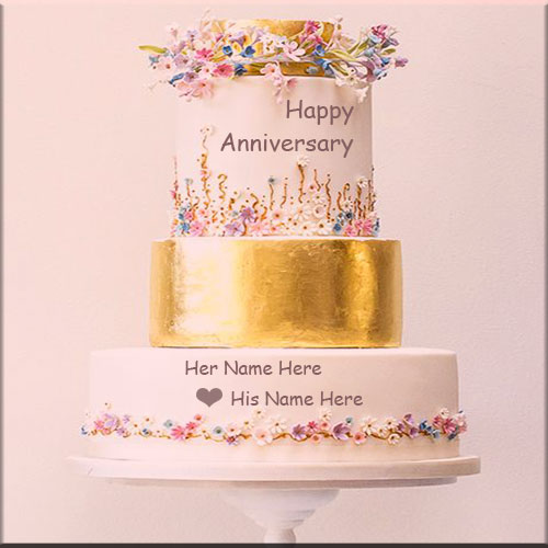 Metallic Happy Wedding Anniversary Cake With Name