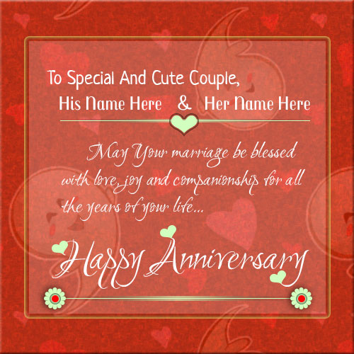 Print Couple Name On Happy Anniversary Wishes Card Pics
